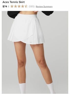 ALO Yoga White Pleated Aces Tennis Skirt